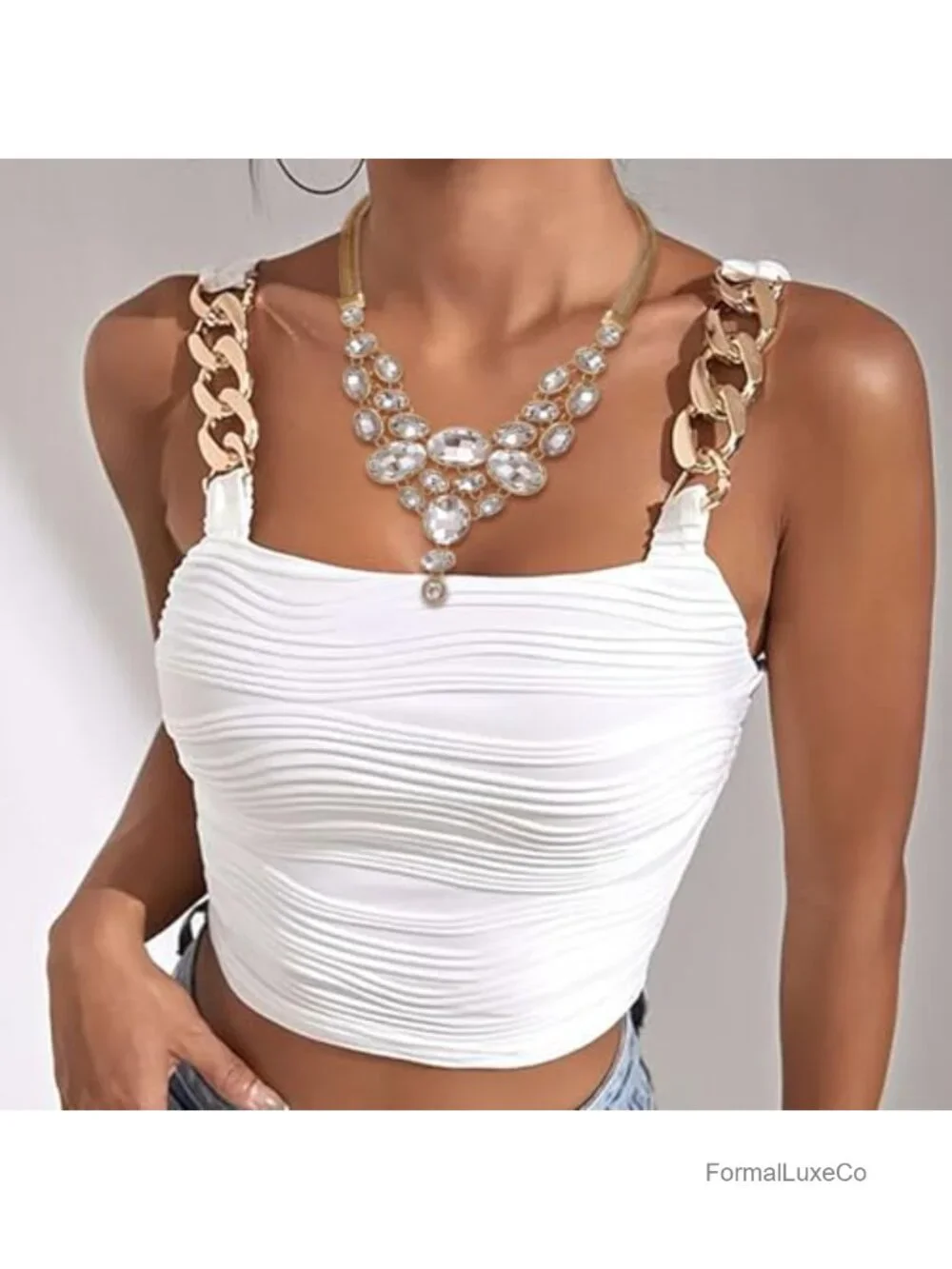Art Deco Rhinestone Crystal Statement Necklace Chunky